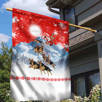 German Shepherd Christmas Garden Flag with Santa Sleigh Ride and Snowy Mountain Design - Wonder Print Shop