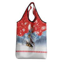 German Shepherd Christmas Grocery Bag with Santa Sleigh Ride and Snowy Mountain Design - Wonder Print Shop
