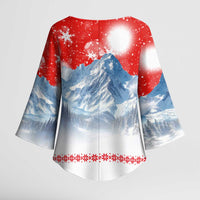 German Shepherd Christmas Kimono Sleeve Blouse with Santa Sleigh Ride and Snowy Mountain Design - Wonder Print Shop