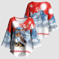 German Shepherd Christmas Kimono Sleeve Blouse with Santa Sleigh Ride and Snowy Mountain Design - Wonder Print Shop