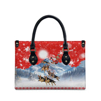 German Shepherd Christmas Leather Bag with Santa Sleigh Ride and Snowy Mountain Design - Wonder Print Shop