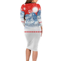 German Shepherd Christmas Long Sleeve Bodycon Dress with Santa Sleigh Ride and Snowy Mountain Design - undefined