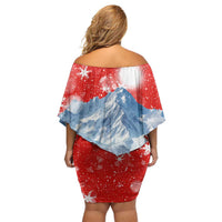 German Shepherd Christmas Off Shoulder Short Dress with Santa Sleigh Ride and Snowy Mountain Design - Wonder Print Shop