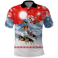 German Shepherd Christmas Polo Shirt with Santa Sleigh Ride and Snowy Mountain Design - Wonder Print Shop