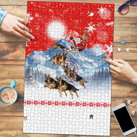 German Shepherd Christmas Puzzle with Santa Sleigh Ride and Snowy Mountain Design - Wonder Print Shop