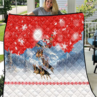 German Shepherd Christmas Quilt with Santa Sleigh Ride and Snowy Mountain Design - Wonder Print Shop