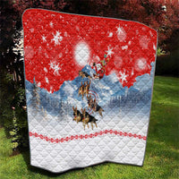 German Shepherd Christmas Quilt with Santa Sleigh Ride and Snowy Mountain Design - Wonder Print Shop