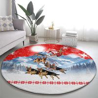 German Shepherd Christmas Round Carpet with Santa Sleigh Ride and Snowy Mountain Design - Wonder Print Shop