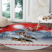 German Shepherd Christmas Round Carpet with Santa Sleigh Ride and Snowy Mountain Design - Wonder Print Shop