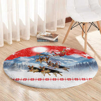 German Shepherd Christmas Round Carpet with Santa Sleigh Ride and Snowy Mountain Design - Wonder Print Shop