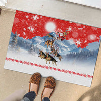 German Shepherd Christmas Rubber Doormat with Santa Sleigh Ride and Snowy Mountain Design - Wonder Print Shop