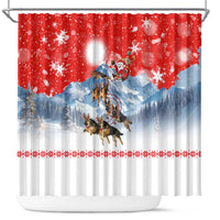 German Shepherd Christmas Shower Curtain with Santa Sleigh Ride and Snowy Mountain Design - Wonder Print Shop