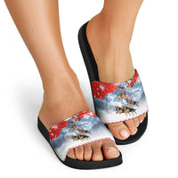 German Shepherd Christmas Slide Sandals with Santa Sleigh Ride and Snowy Mountain Design - Wonder Print Shop
