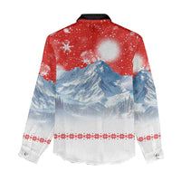 German Shepherd Christmas Women Casual Shirt with Santa Sleigh Ride and Snowy Mountain Design - Wonder Print Shop