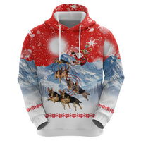 German Shepherd Christmas Zip Hoodie with Santa Sleigh Ride and Snowy Mountain Design - Wonder Print Shop