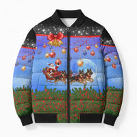 German Shepherd Christmas Bomber Puffer Jacket with Santa Sleigh and Holiday Ornament Design - Wonder Print Shop
