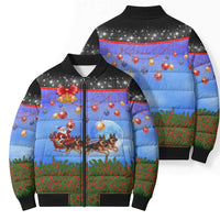 German Shepherd Christmas Bomber Puffer Jacket with Santa Sleigh and Holiday Ornament Design - Wonder Print Shop