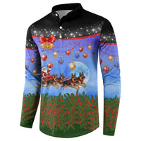 German Shepherd Christmas Button Sweatshirt with Santa Sleigh and Holiday Ornament Design - Wonder Print Shop