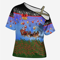 German Shepherd Christmas Cross Shoulder Shirt with Santa Sleigh and Holiday Ornament Design - Wonder Print Shop