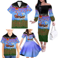 German Shepherd Christmas Family Matching Off The Shoulder Long Sleeve Dress and Hawaiian Shirt with Santa Sleigh and Holiday Ornament Design - Wonder Print Shop