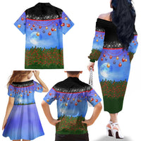 German Shepherd Christmas Family Matching Off The Shoulder Long Sleeve Dress and Hawaiian Shirt with Santa Sleigh and Holiday Ornament Design - Wonder Print Shop