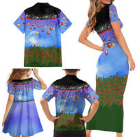 German Shepherd Christmas Family Matching Short Sleeve Bodycon Dress and Hawaiian Shirt with Santa Sleigh and Holiday Ornament Design - Wonder Print Shop