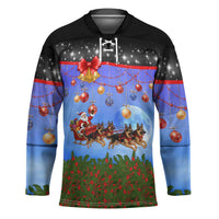 German Shepherd Christmas Hockey Jersey with Santa Sleigh and Holiday Ornament Design - Wonder Print Shop