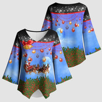 German Shepherd Christmas Kimono Sleeve Blouse with Santa Sleigh and Holiday Ornament Design - Wonder Print Shop