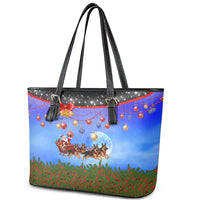 German Shepherd Christmas Leather Tote Bag with Santa Sleigh and Holiday Ornament Design - Wonder Print Shop
