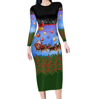 German Shepherd Christmas Long Sleeve Bodycon Dress with Santa Sleigh and Holiday Ornament Design - Wonder Print Shop