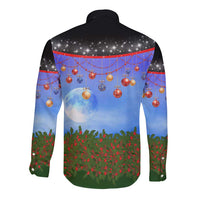German Shepherd Christmas Long Sleeve Button Shirt with Santa Sleigh and Holiday Ornament Design - Wonder Print Shop
