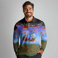 German Shepherd Christmas Long Sleeve Polo Shirt with Santa Sleigh and Holiday Ornament Design - Wonder Print Shop