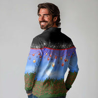 German Shepherd Christmas Long Sleeve Polo Shirt with Santa Sleigh and Holiday Ornament Design - Wonder Print Shop