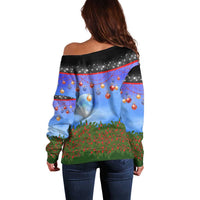 German Shepherd Christmas Off Shoulder Sweater with Santa Sleigh and Holiday Ornament Design - Wonder Print Shop