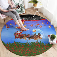 German Shepherd Christmas Round Carpet with Santa Sleigh and Holiday Ornament Design - Wonder Print Shop