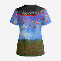 German Shepherd Christmas Scrub Top with Santa Sleigh and Holiday Ornament Design - Wonder Print Shop