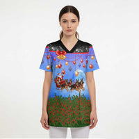 German Shepherd Christmas Scrub Top with Santa Sleigh and Holiday Ornament Design - Wonder Print Shop