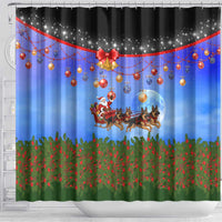 German Shepherd Christmas Shower Curtain with Santa Sleigh and Holiday Ornament Design - Wonder Print Shop