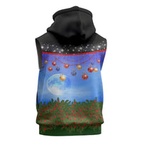 German Shepherd Christmas Sleeveless Hoodie with Santa Sleigh and Holiday Ornament Design - Wonder Print Shop