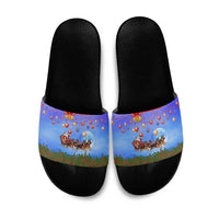 German Shepherd Christmas Slide Sandals with Santa Sleigh and Holiday Ornament Design - Wonder Print Shop