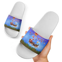 German Shepherd Christmas Slide Sandals with Santa Sleigh and Holiday Ornament Design - Wonder Print Shop