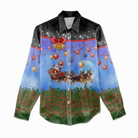 German Shepherd Christmas Women Casual Shirt with Santa Sleigh and Holiday Ornament Design - Wonder Print Shop