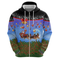 German Shepherd Christmas Zip Hoodie with Santa Sleigh and Holiday Ornament Design - Wonder Print Shop