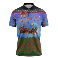 German Shepherd Christmas Zipper Polo Shirt with Santa Sleigh and Holiday Ornament Design - Wonder Print Shop