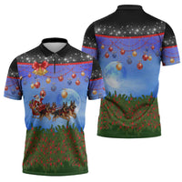 German Shepherd Christmas Zipper Polo Shirt with Santa Sleigh and Holiday Ornament Design - Wonder Print Shop