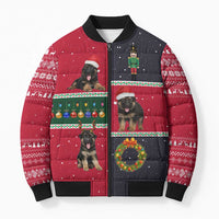 German Shepherd Puppy Christmas Bomber Puffer Jacket with Ornaments Wreath and Nutcracker Design - Wonder Print Shop