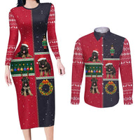 German Shepherd Puppy Christmas Couples Matching Long Sleeve Bodycon Dress and Long Sleeve Button Shirt with Ornaments Wreath and Nutcracker Design - Wonder Print Shop