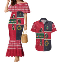 German Shepherd Puppy Christmas Couples Matching Mermaid Dress and Hawaiian Shirt with Ornaments Wreath and Nutcracker Design - Wonder Print Shop