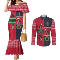 German Shepherd Puppy Christmas Couples Matching Mermaid Dress and Long Sleeve Button Shirt with Ornaments Wreath and Nutcracker Design - Wonder Print Shop