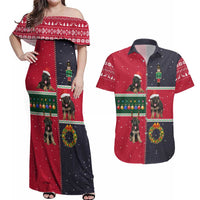 German Shepherd Puppy Christmas Couples Matching Off Shoulder Maxi Dress and Hawaiian Shirt with Ornaments Wreath and Nutcracker Design - Wonder Print Shop